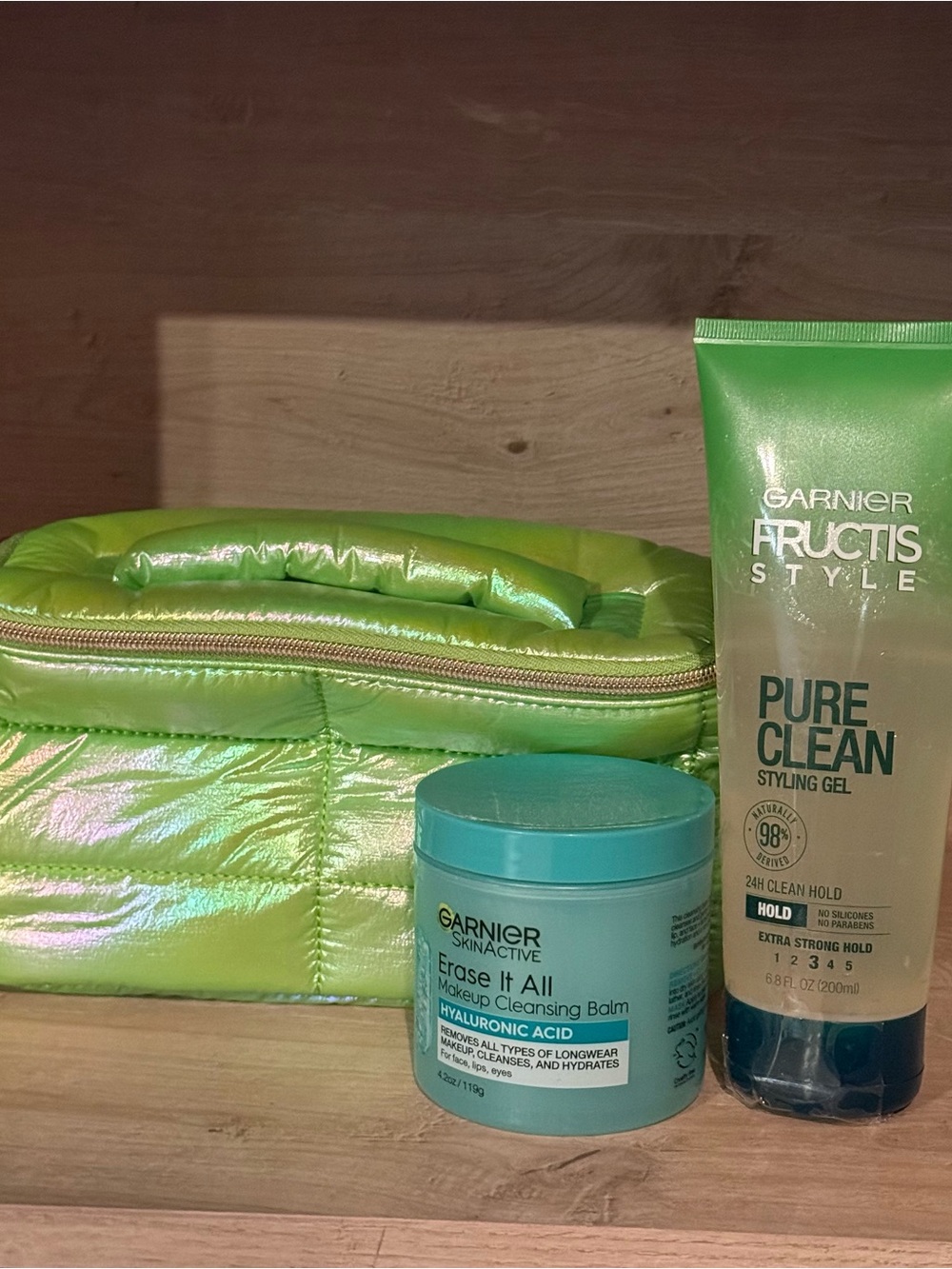 Garnier duo with bright green toiletry bag